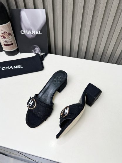 Chanel black elegant lady temperament durable thick heel sandals - Image 2