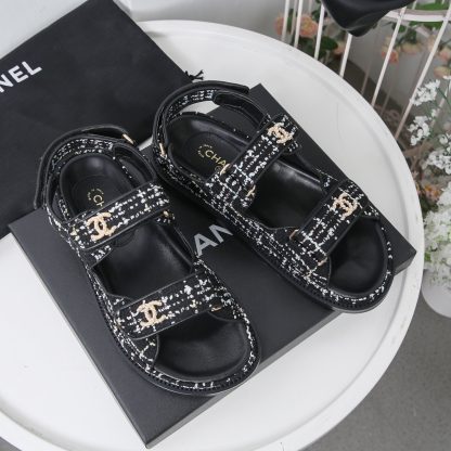 Chanel Temperament Denim Black and White Mixed Color Sandals - Image 2