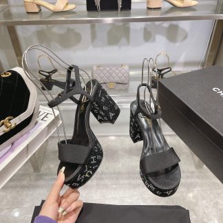 Chanel Early Spring Small Round Toe Slim Retro Heightening Black Sandals Heel Height 4.5cm