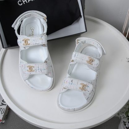 Chanel White Check Design Classic Velcro Sandals - Image 2