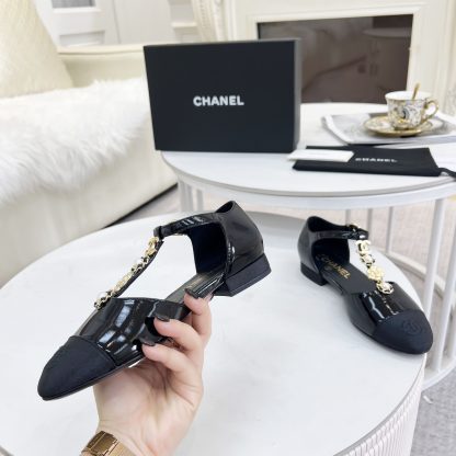 Chanel Spring and Summer Black Dancing Shoes Series Small Round Head Shiny Sandals - Image 2