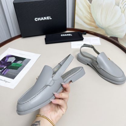 Chanel blue-grey spring-summer dancing shoes series retro style half-slip sandals with a heel height of 2.5cm - Image 2