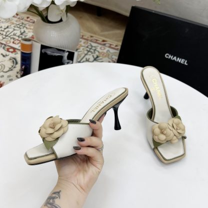 Chanel Spring and Summer Dancing Shoes Series White Small Square Head Camellia Stiletto Fashion Sandals - Image 2