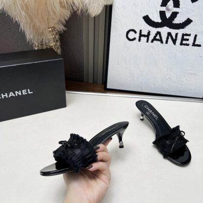 Chanel Spring and Summer Dance Shoes Series New Black Slimming Bow Stiletto Sandals - Image 2