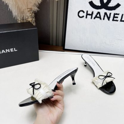 Chanel Spring and Summer Dance Shoes Series New Products White Slimming Bow Stiletto Sandals - Image 2