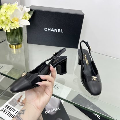 Chanel Spring and Summer Dancing Shoes Series Black Shiny Small Round Head New Sandals Heel Height 6cm - Image 2