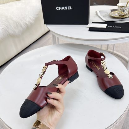 Chanel Spring and Summer Dance Shoes Series New Small Round Toe Slim Red Sandals Heel Height 2cm - Image 2