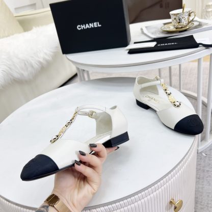 Chanel Spring and Summer Dance Shoes Series New Small Round Head Slim White Sandals Heel Height 2cm - Image 2