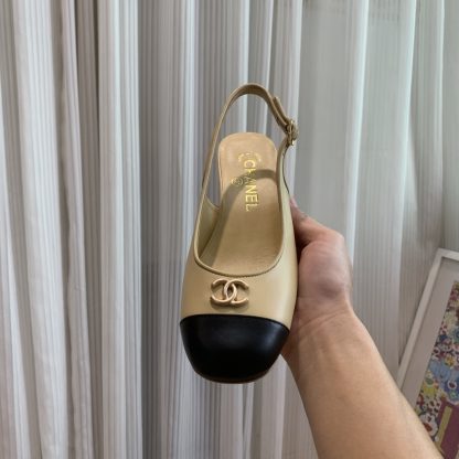 Chanel apricot spring and summer dancing shoes series new small round head slim retro sandals - Image 2