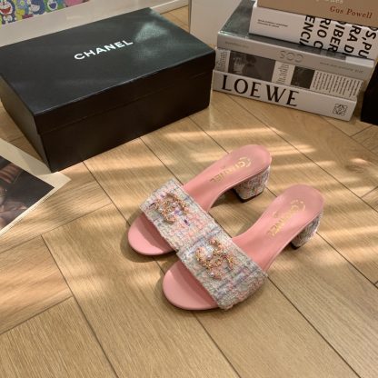 Chanel spring and summer new pink goddess elegant and durable thick heel sandals - Image 2