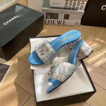 Chanel spring and summer new blue goddess elegant and durable thick heel sandals - Image 2