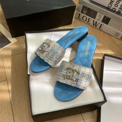 Chanel Spring and Summer new blue goddess elegant and durable flat sandals - Image 2
