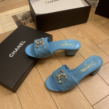 Chanel's new blue spring and summer style, elegant and durable thick-heeled sandals, heel height 4.5cm - Image 2