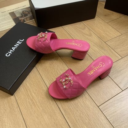 Chanel's new spring and summer deep pink characteristic ladylike temperament durable thick heel sandals heel height 4.5cm - Image 2