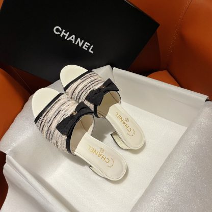 Chanel beige new bow thick heel sandals heel height 4.5cm - Image 2