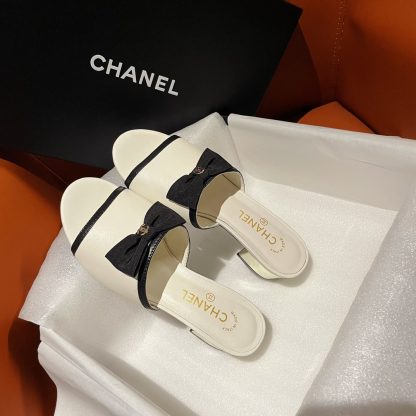 Chanel white new bow thick heel sandals heel height 4.5cm - Image 2