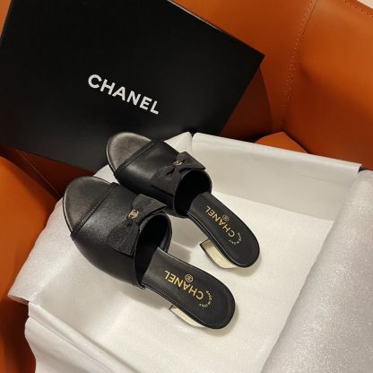 Chanel black new bow thick heel sandals heel height 4.5cm - Image 2