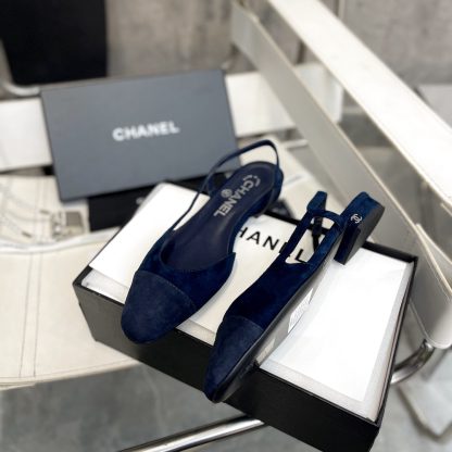 Chanel Fashion Classic Mixed Lambskin Dark Blue Flat Sandals - Image 2