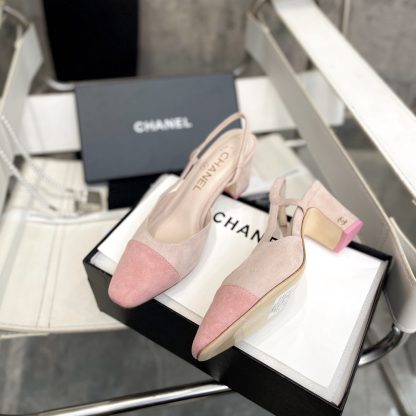 Chanel thick heel square toe color matching light pink all-match high heel sandals - Image 2