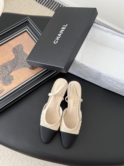 Chanel classic apricot comfortable block heel sandals - Image 2