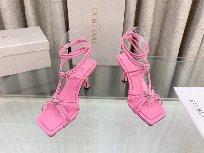 Jimmy Choo Simple and Stylish Heart-shaped Crystal Diamond Strapped High Heels - Image 2
