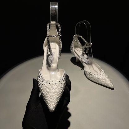 Jimmy Choo Classic Diamond Chain Pointed Crystal High Heel Sandals - Image 2