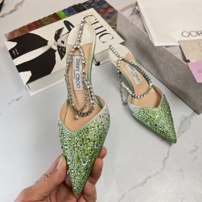 Jimmy Choo Classic Diamond Chain Pointed Crystal High Heel Sandals - Image 2