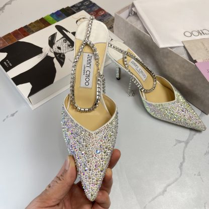 Jimmy Choo Classic Diamond Chain Pointed Crystal High Heel Sandals - Image 2