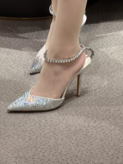 Jimmy Choo Classic Diamond Chain Pointed Crystal High Heel Sandals - Image 3