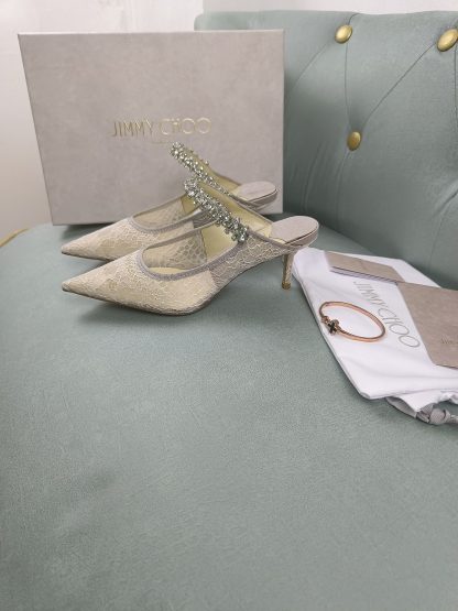 Jimmy Choo Off-White Mesh Sandals High Heels - Image 2