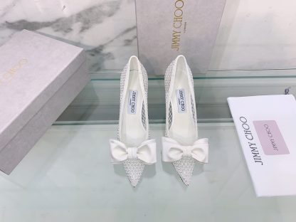 Jimmy Choo mesh rhinestone explosion bow high heels - Image 2