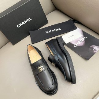 Chanel versatile black matte slim temperament loafers heel height 2cm