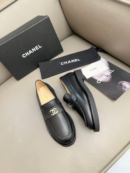 Chanel versatile black matte slim temperament loafers heel height 2cm