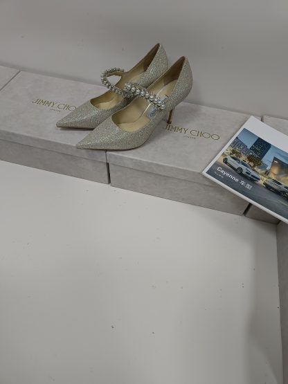 Jimmy Choo delicate high heels with fine sparkling pearls