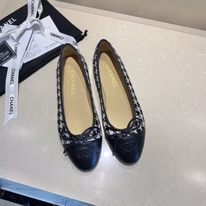 Chanel fashion single product black and white plaid knitted elegant and exquisite ballet shoes - Image 2
