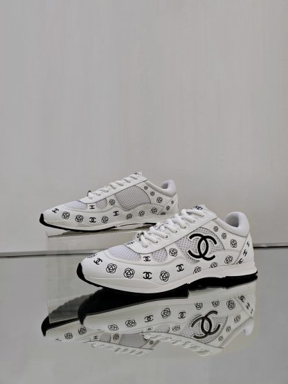 Chanel unisex white and black diamond-patterned breathable mesh casual shoes - Image 2