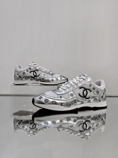 Chanel Unisex Silver Diamond Breathable Mesh Casual Shoes - Image 2