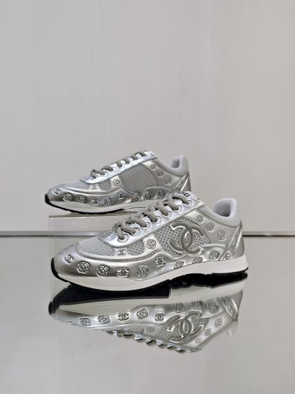 Chanel Unisex Silver Grey Diamond Breathable Mesh Casual Shoes - Image 2