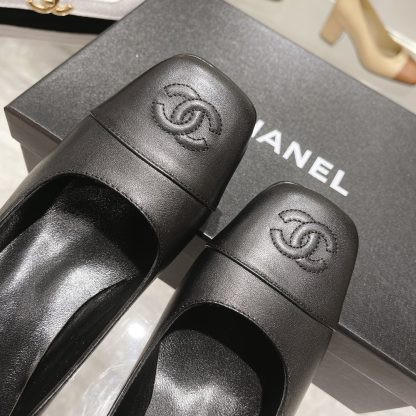 Chanel new black classic retro classic round toe shoes heel height 6.5cm