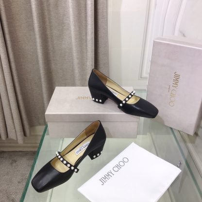 Jimmy Choo Pearl Studded Vintage Chunky Heel Pumps - Image 2