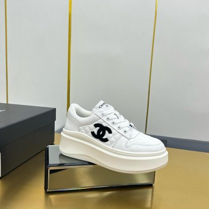 Chanel white with black logo casual versatile sneakers - Image 2