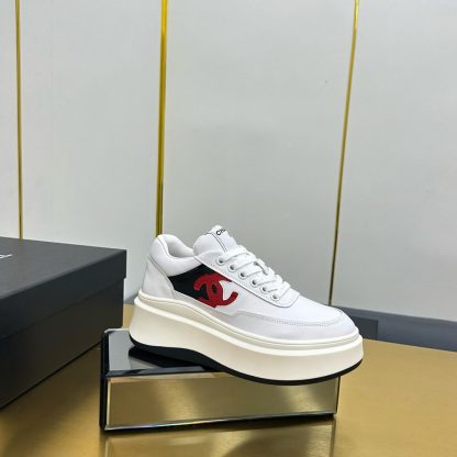 Chanel white with red logo casual versatile sneakers - Image 2