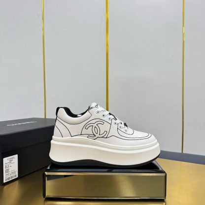 Chanel beige with black lining casual versatile sneakers - Image 2