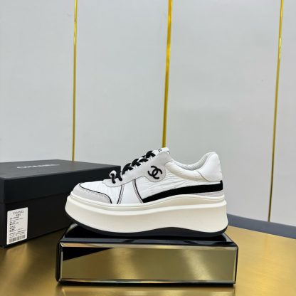 Chanel white and gray with black laces casual versatile sports shoes - Image 2