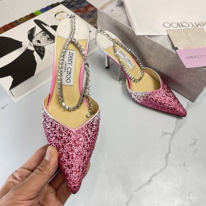 Jimmy Choo classic diamond chain pointed crystal high-heeled sandals - Image 2
