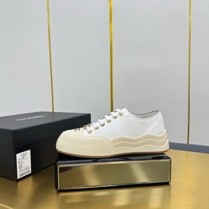 Chanel 2025 biscuit shoes white leather versatile fashion casual sports shoes - Image 2