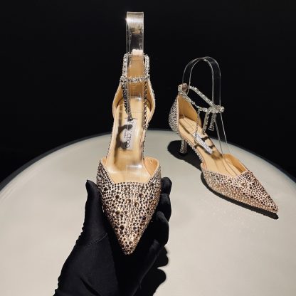 Jimmy Choo classic diamond chain pointed crystal high heels - Image 3