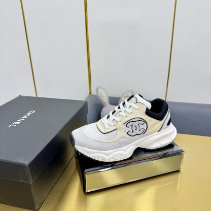 Chanel men's and women's couple's white with beige classic breathable casual dad shoes - Image 2