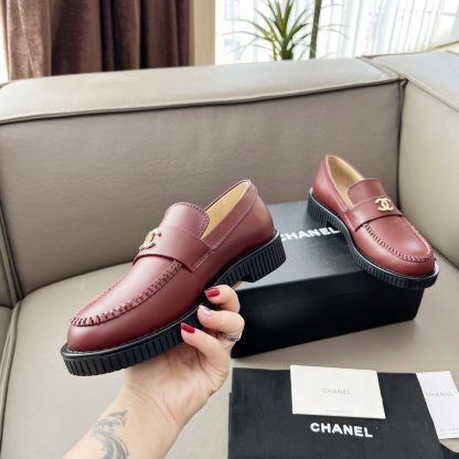 Chanel Early Spring Dance Shoes Series Red Small Round Head Retro Loafers - Image 2