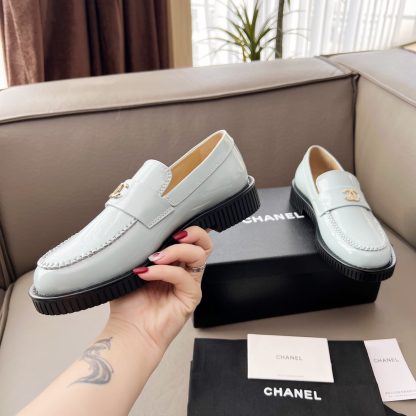 Chanel Early Spring Dance Shoes Series Blue Small Round Head Retro Loafers - Image 2